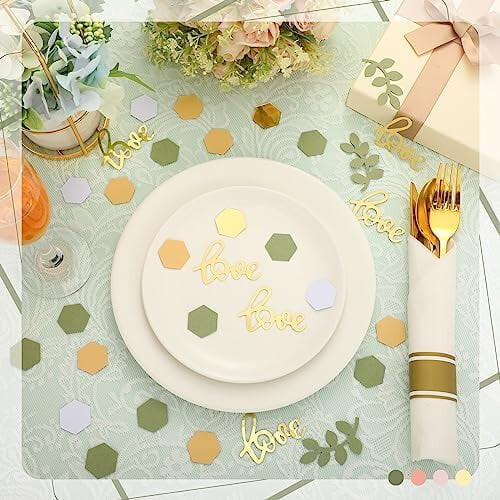 500 τεμάχια κομφετί γάμου Greenery – Boho Love, επιτραπέζια σκόρπια στολίδια σε χρώμα 1