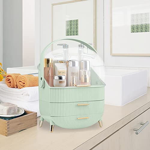 Make-up-Organizer mit Schubladen und transparentem Deckel, Hellgrün 1