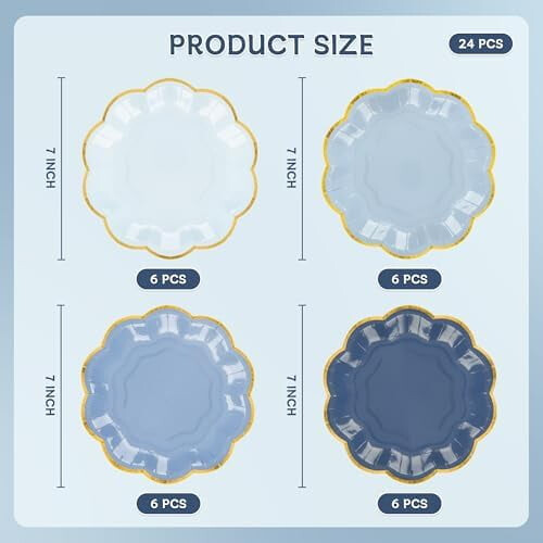 Πιάτα μιας χρήσης για πάρτι Dusty Blue Gradient 7", με χρυσή ακμή – Συμβατά με την Γιορτή 1