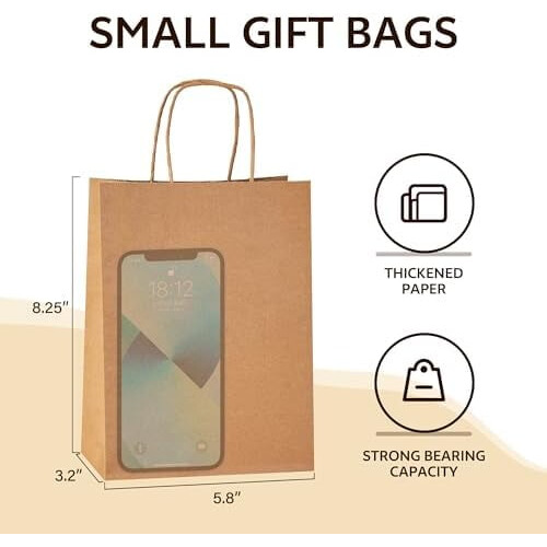 Sacolas de presente em papel kraft marrom com alças (100 unidades) 1