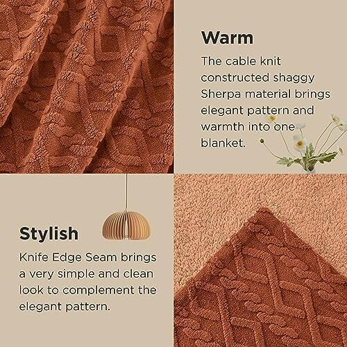 Sherpa Blanket Queen Size – Reversible Fleece with Cable 2