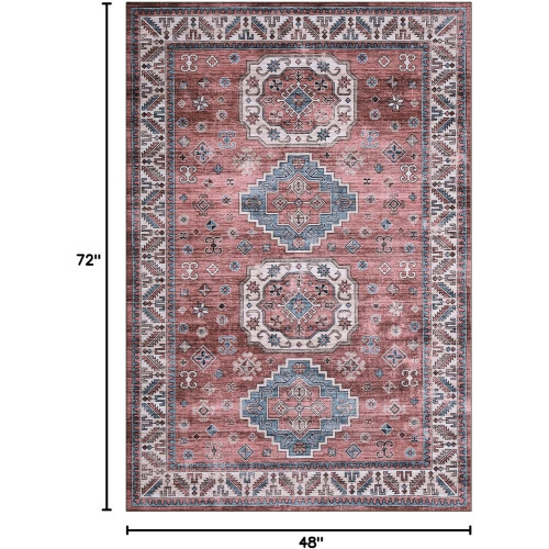 4x6 Vintage Boho Washable Area Rug Pink 1