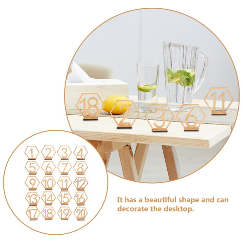 Wooden Hexagonal Table Numbers 20 pcs Beige 2