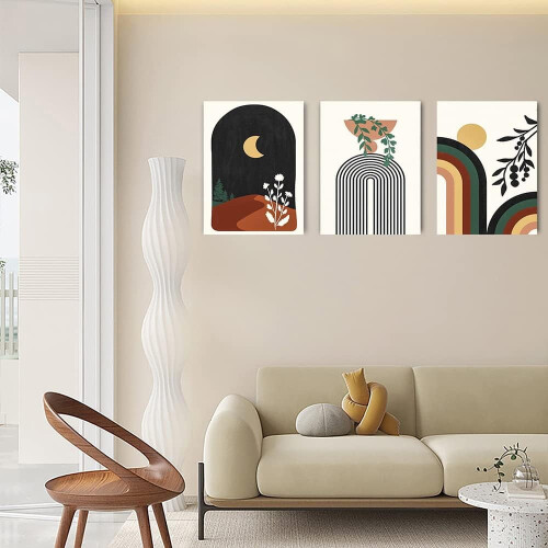 Σετ 3 διακοσμητικών τοίχων boho, 12"x16", μινιμαλιστικών μαύρων και μπεζ βοτανικών 1