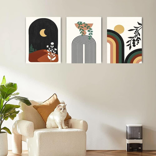 Σετ 3 διακοσμητικών τοίχων boho, 12"x16", μινιμαλιστικών μαύρων και μπεζ βοτανικών 2