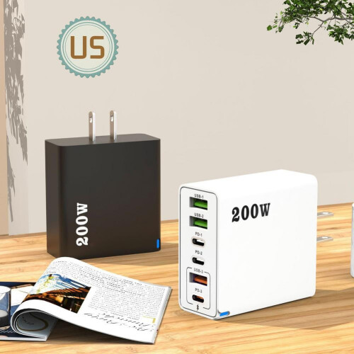 Φορτιστής USB-C πολλαπλών θυρών 200W με 3 θύρες USB και 3 θύρες USB-C 1