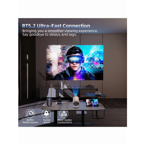 Μίνι προβολέας GAWFOLK4K, 200ANSI HD, Bluetooth, Android11.0, κλίση 270, τηλεχειριστήριο και οθόνη — 2