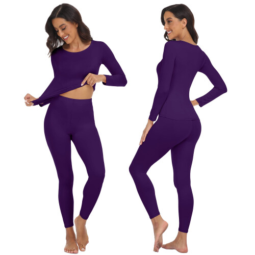 Intimo termico da donna, set di intimo lungo con scollo rotondo e strati base sottili 1