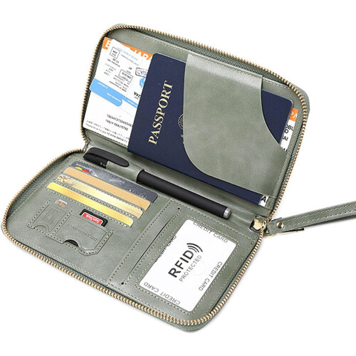 Πορτοφόλι RFID Travel Passport με τσέπη τηλεφώνου σε πράσινο χρώμα 1