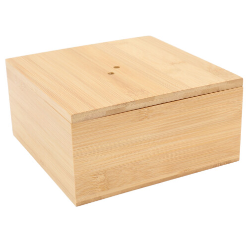 Cuenco rectangular de bambú para ovillos con tapa - a prueba de polvo