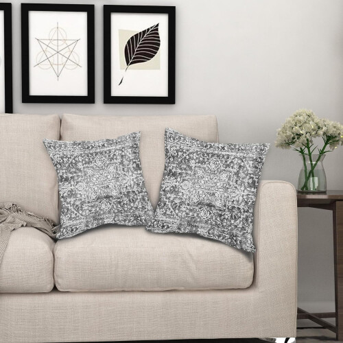 Set di federe boho nere e grigie, 45x45 cm, in cotone e lino. 1
