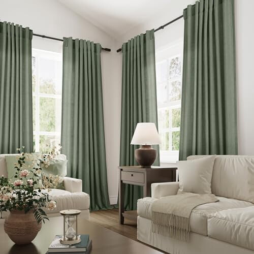 Green Linen Blend Curtains 90 in – Light Filtering & 1