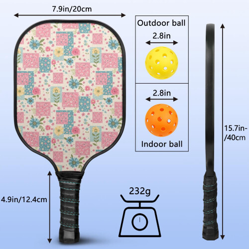 Σετ κουπιών Pickleball με κουπιά από fiberglass σε σχέδια λουλουδιών, 2 μπάλες και τσάντα – 2