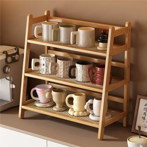 Portaoggetti per Sciroppo da Caffè, 3 Ripiani, In Bambù, Multiuso, per Condimenti, per Scrivania, Bancone, Cucina, Mobiletto del Bagno 1
