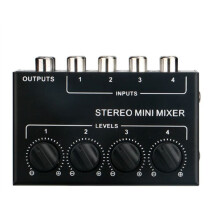 Mélangeur Stéréo Passif 4 Canaux  Mélangeur Audio Mélangeur de Son Portable Entrée RCA Ultra Faible Bruit pour Live Studio
