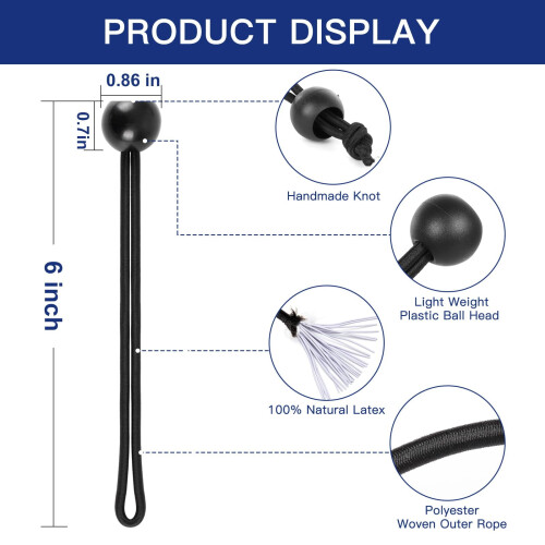 Pacote com 50 unidades de cordas elásticas com bola de 15 cm (6 polegadas), resistentes, ideais para fixação de toldos, lonas e camping. 1