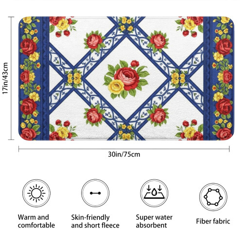 Χαλί μπάνιου Pioneer Flower Floral, αντιολισθητικό χαλάκι μικροϊνών με επένδυση από 2