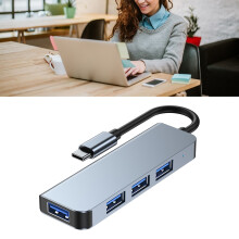 Type C to USB Hub 4 Ports Aluminum Alloy Plug & Play Gray