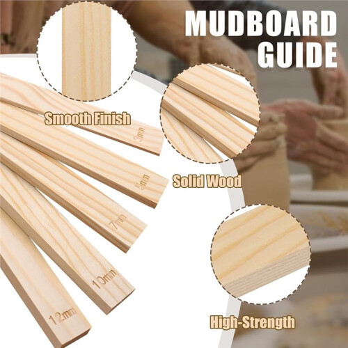 10pcs Wooden Pottery Teaching Rolling Mud Stick Guide Set -5-Size Clay Thickness Tool for Precise Measurement in Pottery 2