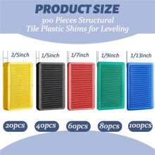 300 Pieces Structural Tile Plastic Shims for Leveling 1/13''-2/5'' Plastic Flat Furniture Shims for Toilet Door,5 Colors