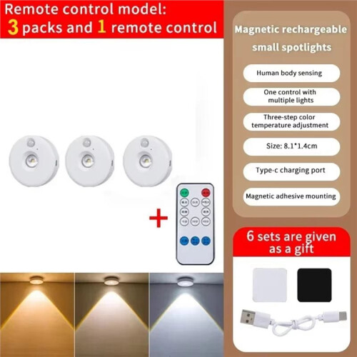 LED Under Cabinet Lights with Motion Sensor, Dimmable USB Rechargeable Night Light for Kitchen, Closet, and Aisle 1