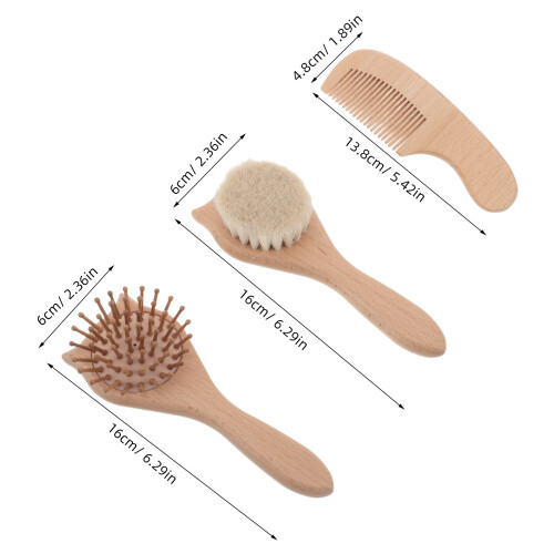 3Pièces Ensemble Brosse Khaki Bois & Laine Douce Bain 1