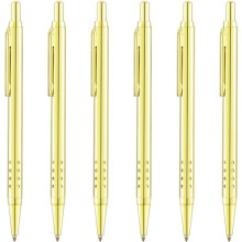 Lot de 6 Stylos à Bille Gold Click - Encre Noire, Pointe Moyenne (1 mm), Stylo Rétractable Métallique avec 6 Recharges en Acier Inoxydable