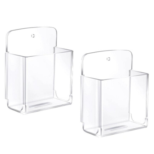 2Pack Acrylic Remote Control Holder Adhesive Wall Mount Phone Holder Wall Mount Organizer Media Storage Box
