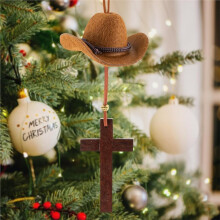 Cowboy Hat Car Charm, Wooden Car Rear View Mirror Hanging, Hat Country Pendant Hanger for Car,Decor A