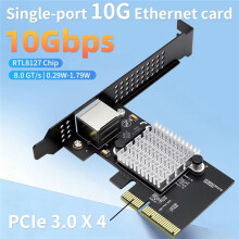 Upgrade PCIe 3.0 X4 to 1-Port 10G RJ45 Network Card - Realtek RTL8127 (PXE) for Servers and Workstations NAS Supports W