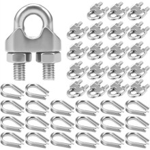 20Pcs M5 Wire Rope Clamps, Stainless Steel Cable Clamps Wire Rope Thimble U Bolt Saddle Fastener