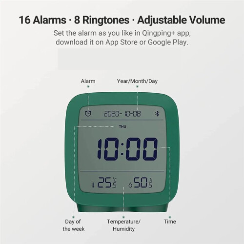 Cleargrass   Alarm Clock Temperature Humidity Display LCD Screen Adjust Night Light for Mihome APP Green 2
