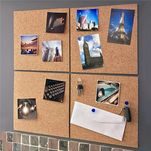 4pcs 30cm/11.8in Square Frameless Cork Board with Self-Adhesive for Wall Display 1