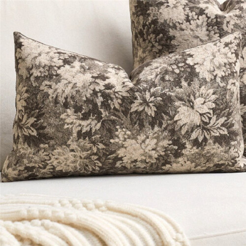 Neutral Floral Pillowcases, Plush Rectangular Cushion Covers, Decorative Farmhouse-Style Sofa Cushion Covers Brown