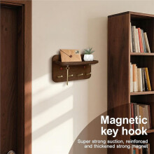 Key Holder Wall Mount, Solid Wood Key Holder for Wall with 4 Brass Hooks & Hidden Magnets,15 Incline Hooks & Grooved