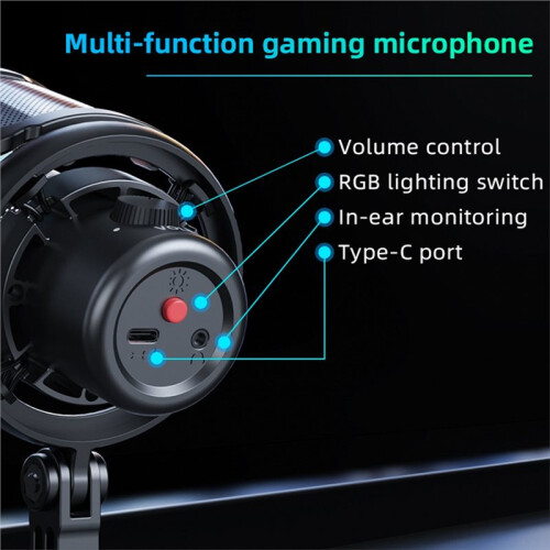 USB Microphone for Recording and Streaming  PC RGB Gaming Microphone with Touch-Mute Button Noise Cancellation 2