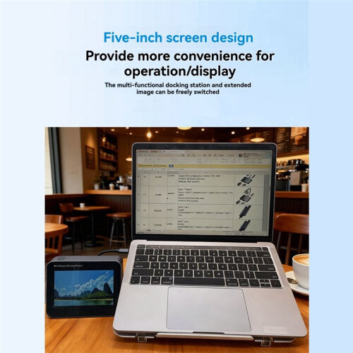5 in 1 Multifunction Display Docking Station,5 Inch Type-C Dock Support 100W PD Charging + USB 3.0x2 +/TF Card Reader 2