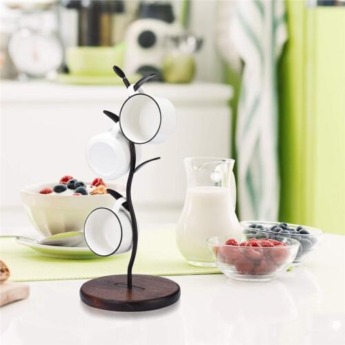 Countertop Mug Tree Stand - Coffee Cup Display & Storage Rack, Kitchen Counter Organizer, Black (Single Row) 2