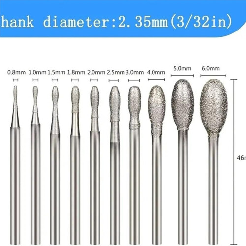 Conjunto de 10 Brocas para Entalhe em Pedra com Haste de 3/32 Polegadas para Ferramentas Rotativas (Formato Oval) 2
