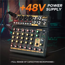 6 6-Kanals Ljudmixer DJ-Mixer med 5.0 OTG Reverb 48V Ljudkort för PC-Inspelning, Livemixning EU-Kontakt