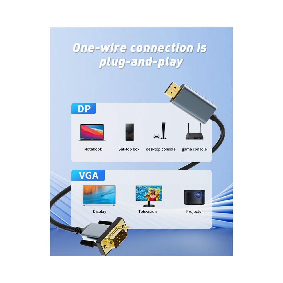 Dp To Vga Adapter Cable To Vga Monitor/Projector Converter Cable For Laptop Desktop Pc 6034079293838