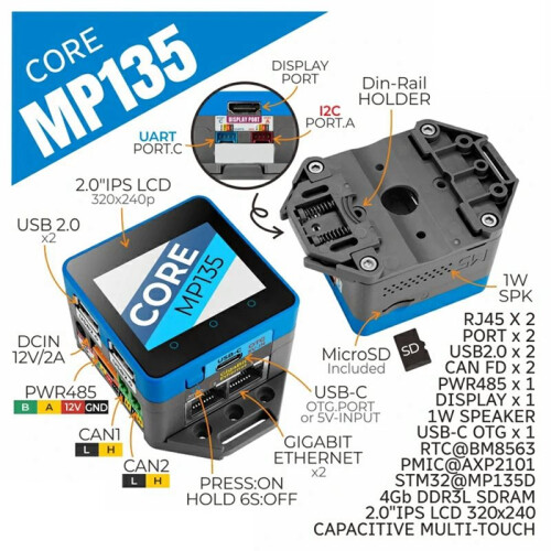 CoreMP135 voor Linux Industrial Control Development Kit STM32MP135DAE7 1GHz 4Gb 2.0" IPS HMI Panel Core Series Module 1