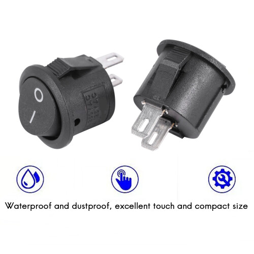 5 Pcs SPST Black Button /Off Round Rocker  AC 6A/125V 3A/250V 2
