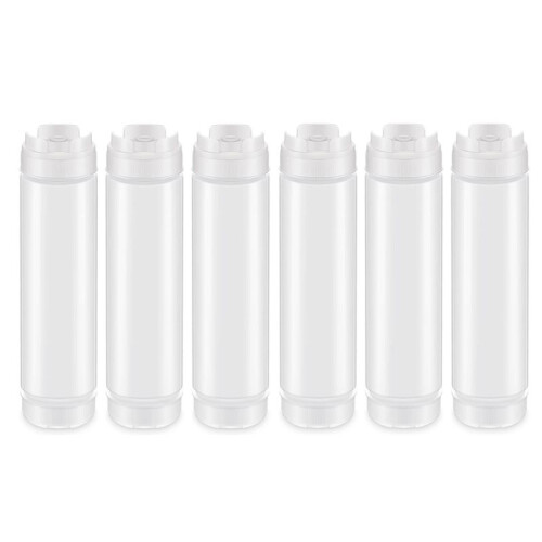 6 Pcs 16 Oz Inverted Plastic Squeeze Bottles, Refillable Tip Large Valve Dispenser Condiment Squeeze Bottle for Sauces