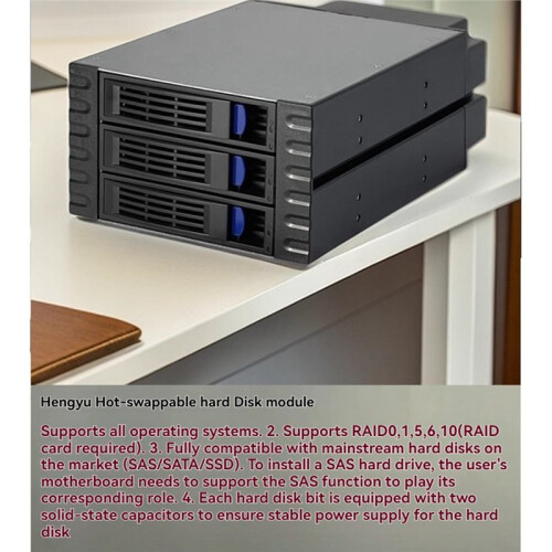 Gaiola para Discos Rígidos Hot-Swap. Chassi com 2 Unidades Ópticas e Expansão para 3 HDDs de 3,5 Polegadas com Placa Traseira e Ventoinha. 1