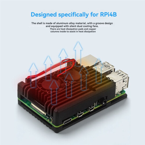 Aluminiumgehäuse mit Zwei Lüftern für Raspberry Pi 4B 1
