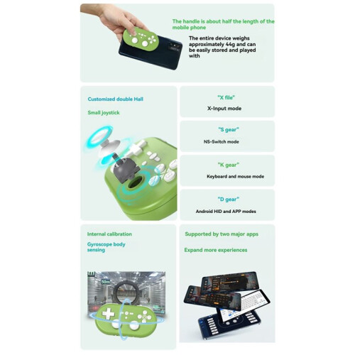 Q37pro  Gamepad Upgraded Wireless  Dual Hall Effect Joystick Android Emulator PC AS Mouse Keyboard Green 2