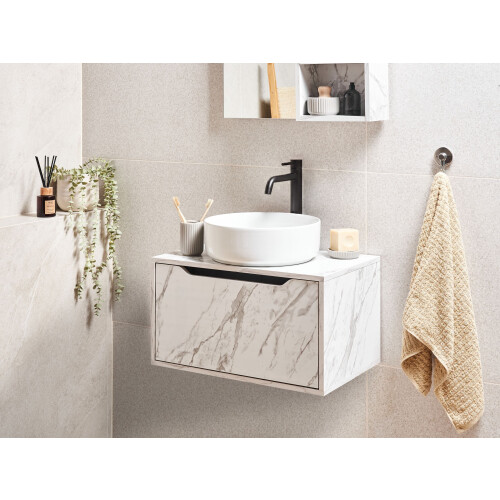 Beliani Wall Mounted Vanity Unit PETROLINA 60 cm White Marble 1