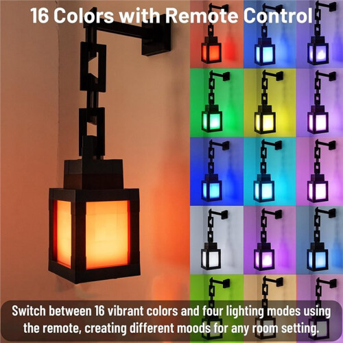 2Pcs Pixelated Lantern LED Night Light 16-Color Light-Changing with Remote Control, Rechargeable Table/Wall Night Lamp