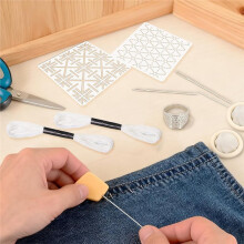 31 PCS Stencils Kit with 3.9 X 3.9 Inch Geometric Pattern(30PCS) and Thread Tool Kit for Beginners Hand Quilting Mending